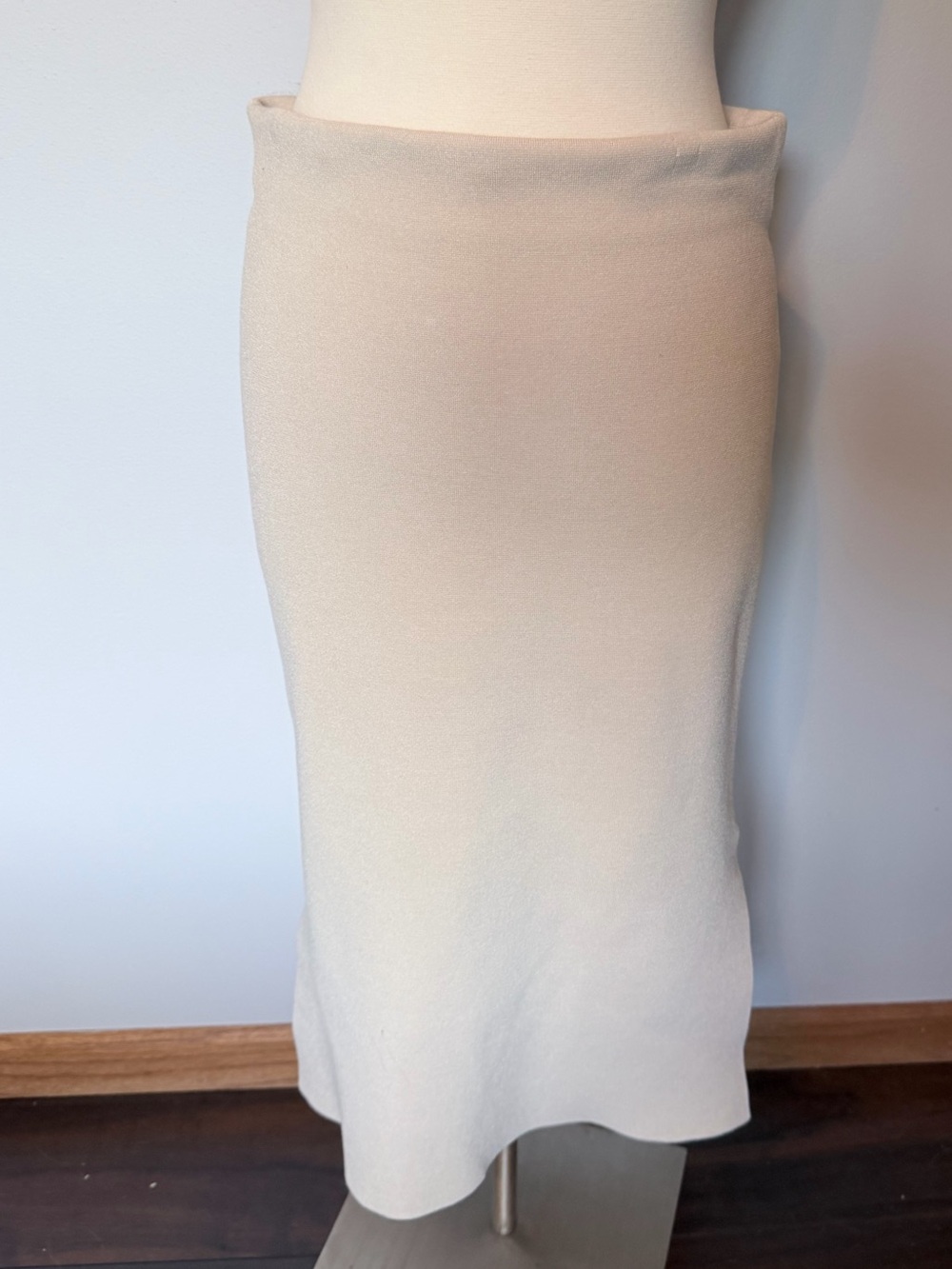 Express Neutral Cream Ribbed Midi Skirt